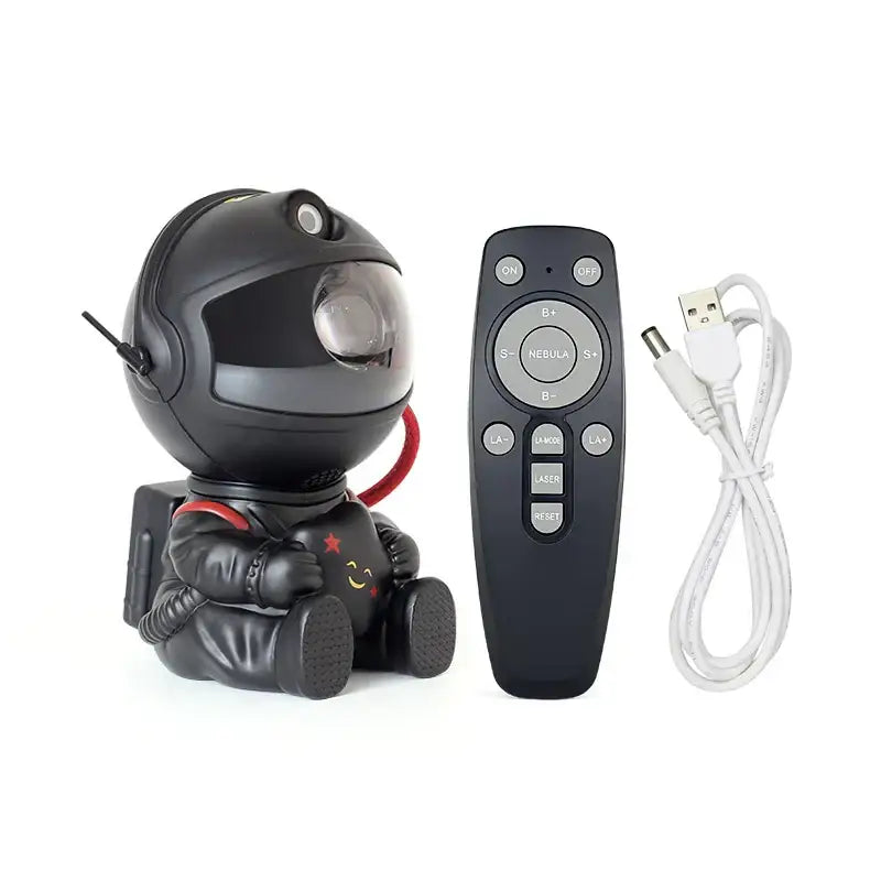 Black astronaut-shaped decorbites galaxy star night light with red accents and smiling face for bedroom projector use