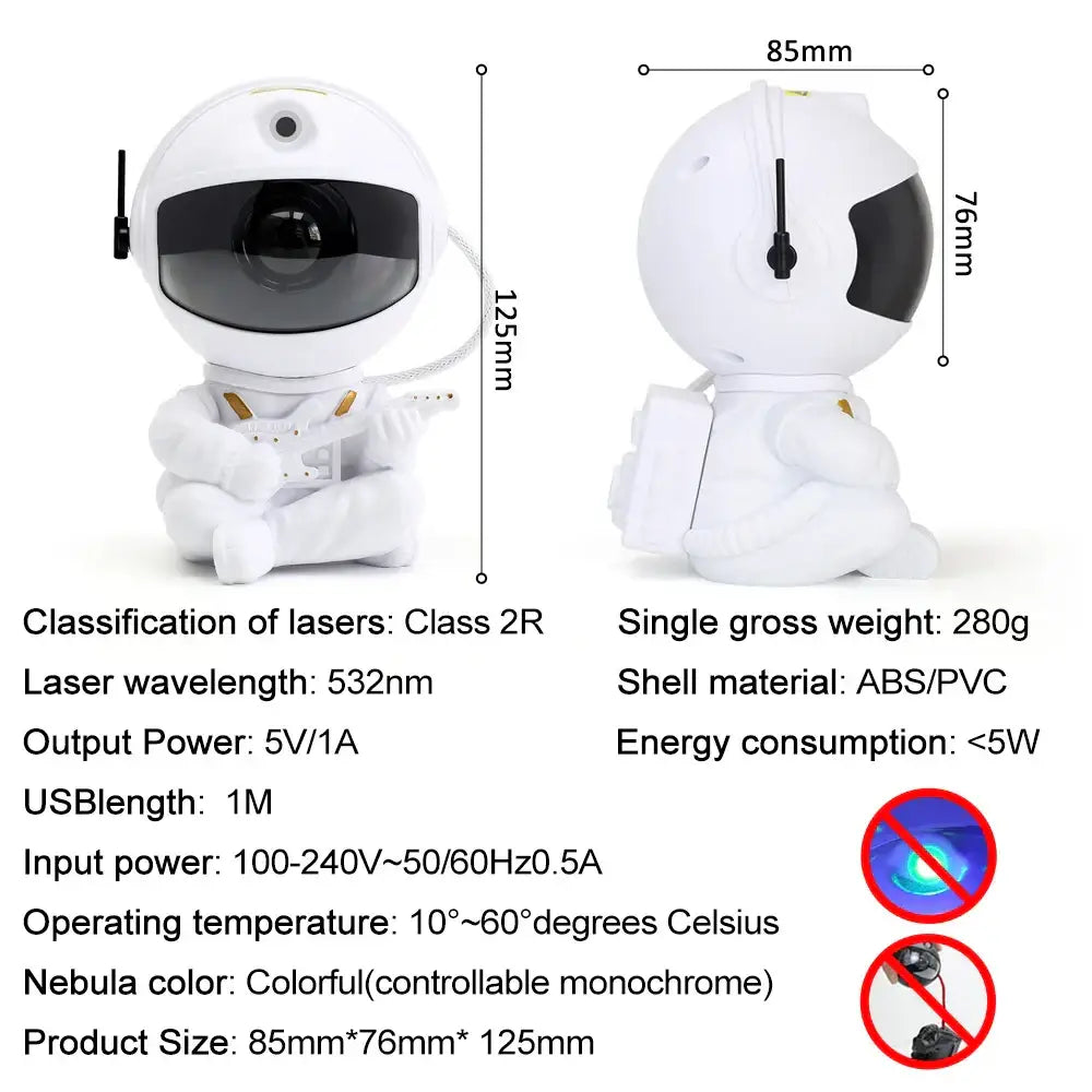Astronaut white galaxy star night light made of abs pvc plastic with black visor and gold accents for decorbites galaxy star projector