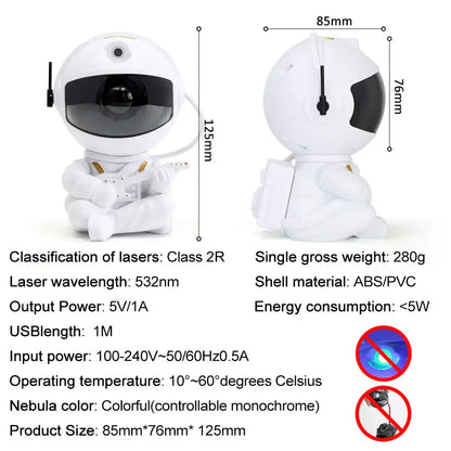 Astronaut white galaxy star night light made of abs pvc plastic with black visor and gold accents for decorbites galaxy star projector