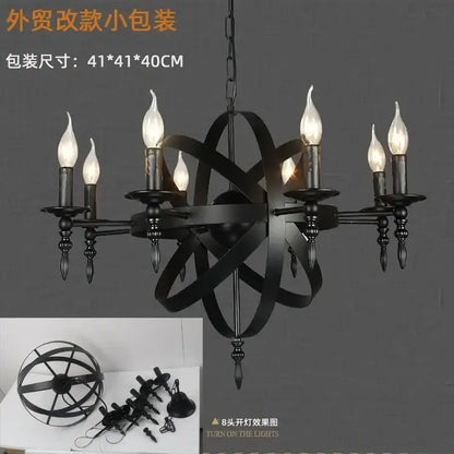 Black wrought iron pendant light with atomic orbital design and eight candle-style bulbs for living room decorbites iron pendant