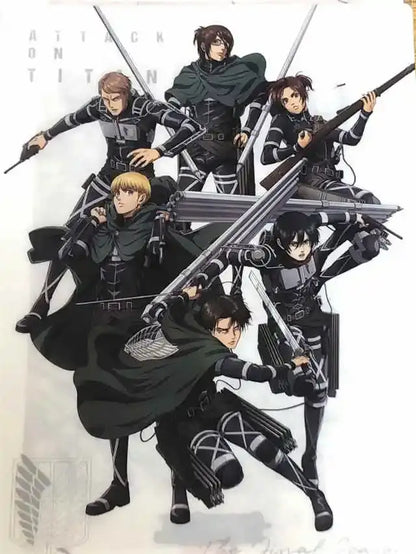 Decorbites™ attack on titan final season anime poster featuring six soldiers in black and gray tactical gear with weapons