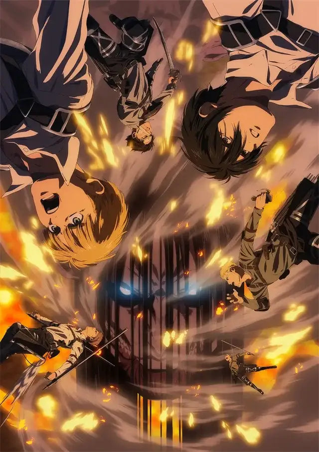 Decorbites™ attack on titan final season poster for kids room featuring dynamic characters and a glowing blue titan final season figure