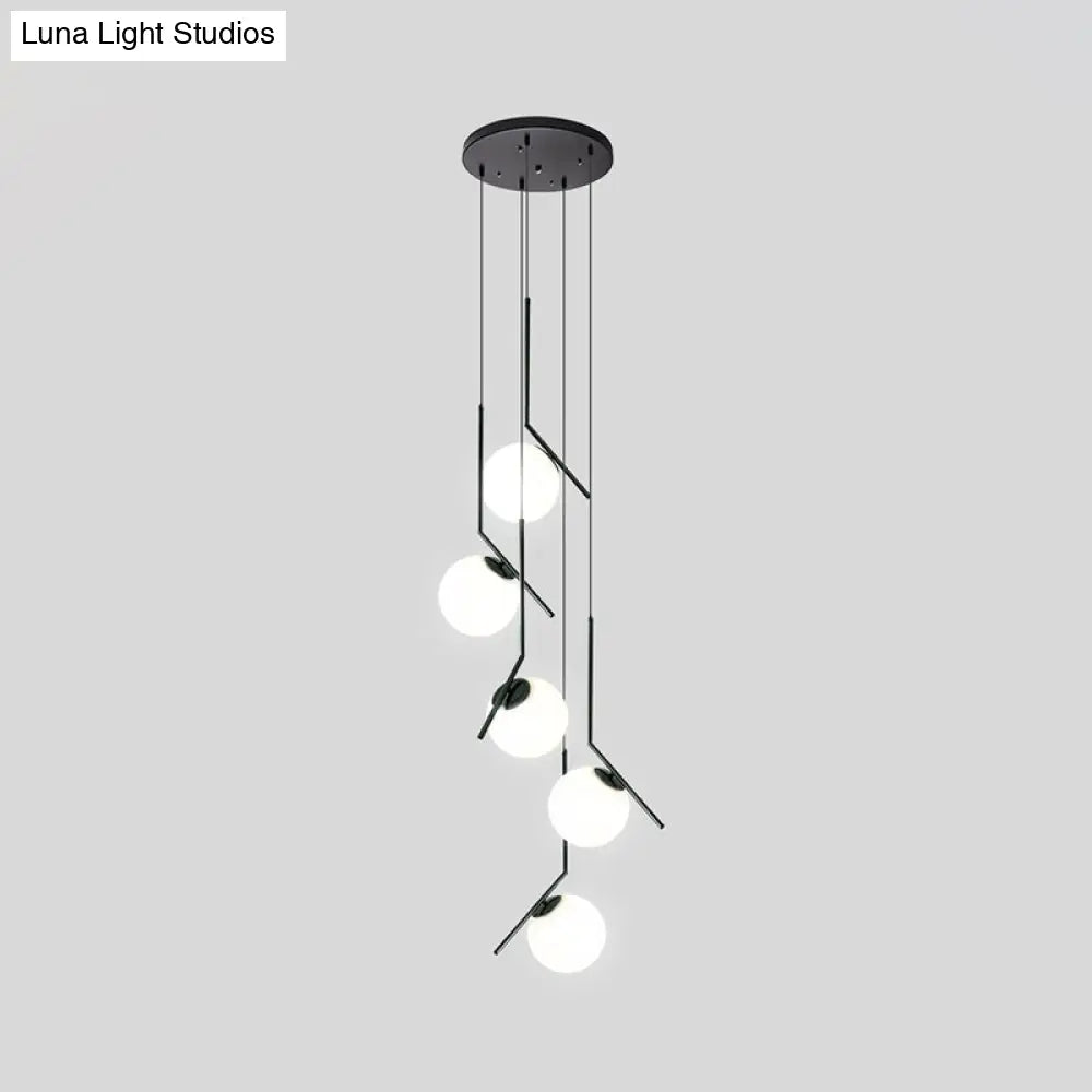 Auraolie - Modern Black Globe Multi Light Chandelier Simple Glass Pendant Lighting Fixture for Stairs