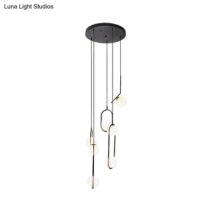 Auraolie - Modern Black Globe Multi Light Chandelier Simple Glass Pendant Lighting Fixture for Stairs