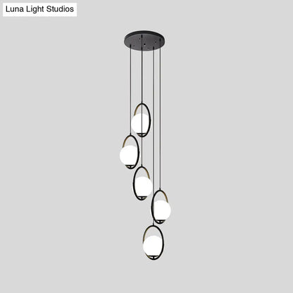 Auraolie - Modern Black Globe Multi Light Chandelier Simple Glass Pendant Lighting Fixture for Stairs