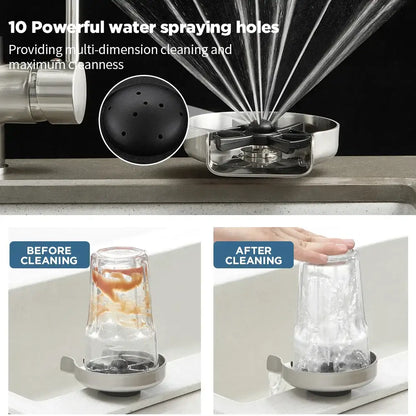 Automatic black plastic glass rinser with stainless steel multi-nozzle and 10 spray holes for home bar cleaning