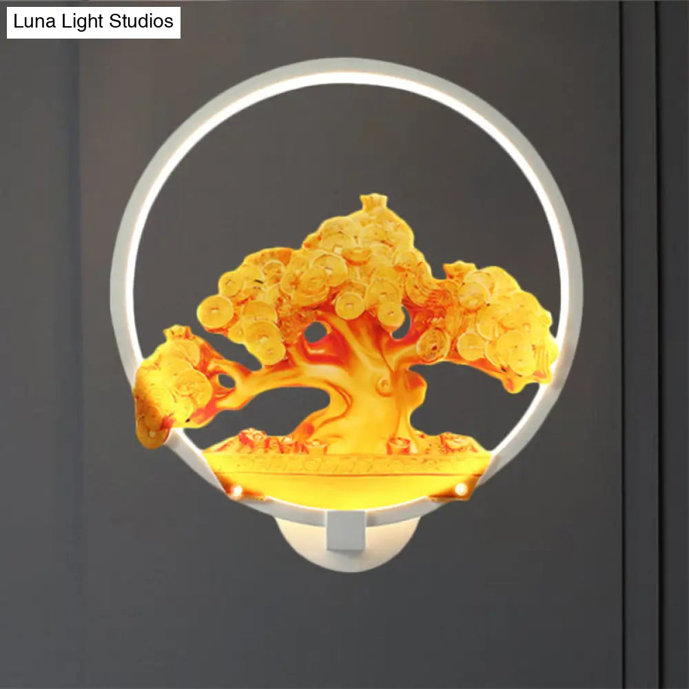 Aplique de pared LED metálico con diseño de árbol otoñal para pasillos - Blanco/Negro (Derecha/Izquierda)