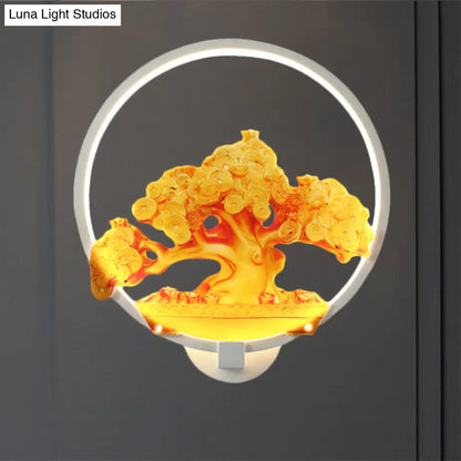 Aplique de pared LED metálico con diseño de árbol otoñal para pasillos - Blanco/Negro (Derecha/Izquierda)