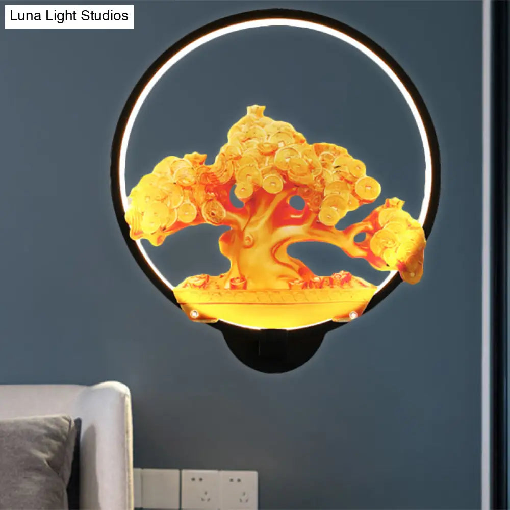 Aplique de pared LED metálico con diseño de árbol otoñal para pasillos - Blanco/Negro (Derecha/Izquierda)