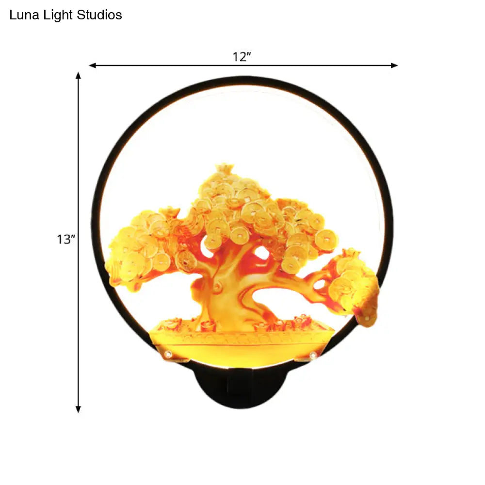 Aplique de pared LED metálico con diseño de árbol otoñal para pasillos - Blanco/Negro (Derecha/Izquierda)