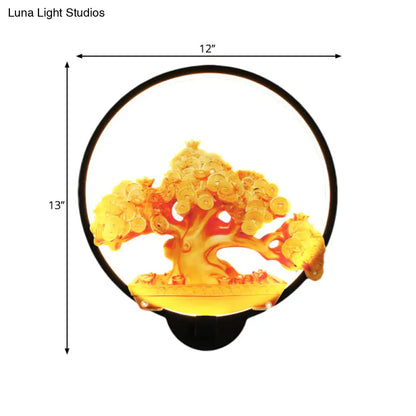 Aplique de pared LED metálico con diseño de árbol otoñal para pasillos - Blanco/Negro (Derecha/Izquierda)