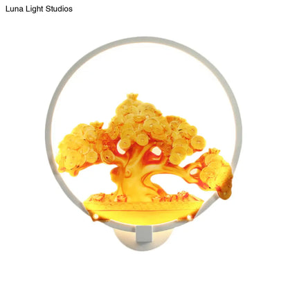 Aplique de pared LED metálico con diseño de árbol otoñal para pasillos - Blanco/Negro (Derecha/Izquierda)