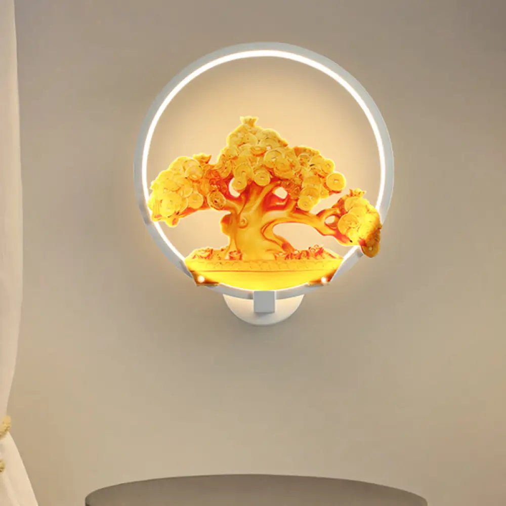 Aplique de pared LED metálico con diseño de árbol otoñal para pasillos - Blanco/Negro (Derecha/Izquierda)