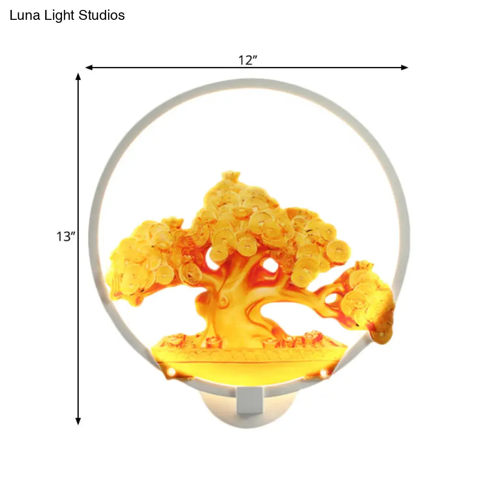 Aplique de pared LED metálico con diseño de árbol otoñal para pasillos - Blanco/Negro (Derecha/Izquierda)