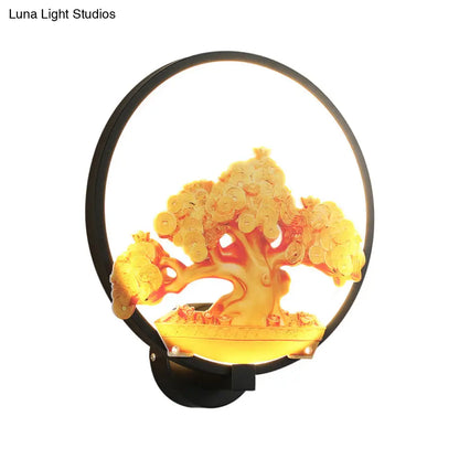 Aplique de pared LED metálico con diseño de árbol otoñal para pasillos - Blanco/Negro (Derecha/Izquierda)