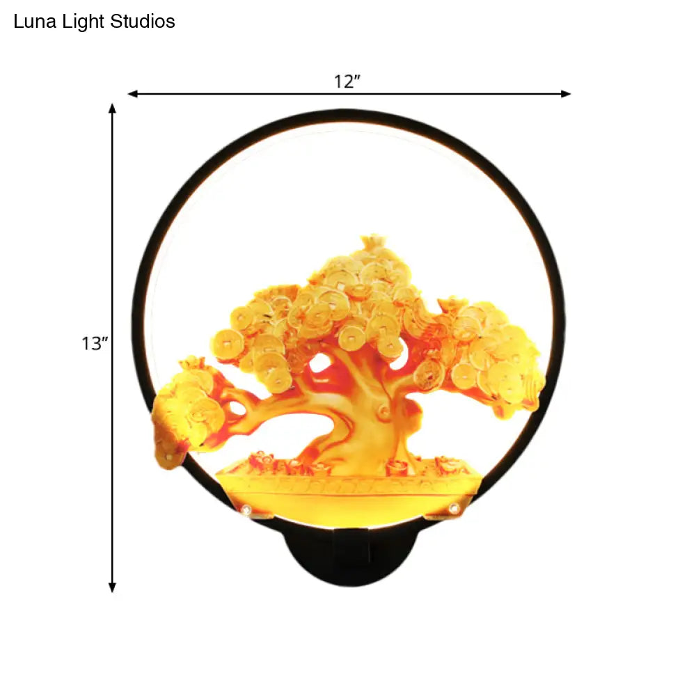 Aplique de pared LED metálico con diseño de árbol otoñal para pasillos - Blanco/Negro (Derecha/Izquierda)