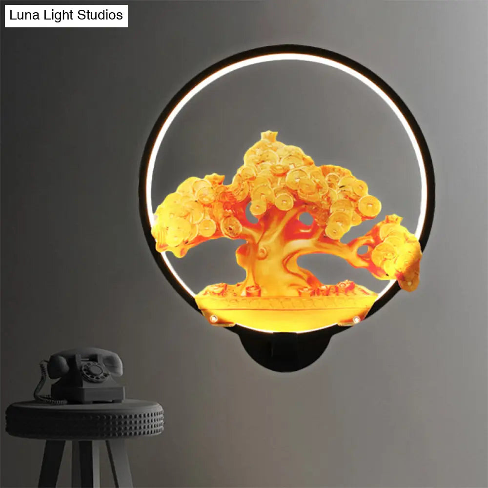 Aplique de pared LED metálico con diseño de árbol otoñal para pasillos - Blanco/Negro (Derecha/Izquierda)