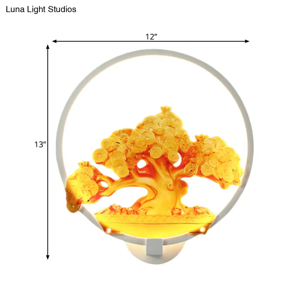 Aplique de pared LED metálico con diseño de árbol otoñal para pasillos - Blanco/Negro (Derecha/Izquierda)