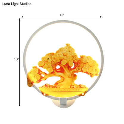 Aplique de pared LED metálico con diseño de árbol otoñal para pasillos - Blanco/Negro (Derecha/Izquierda)