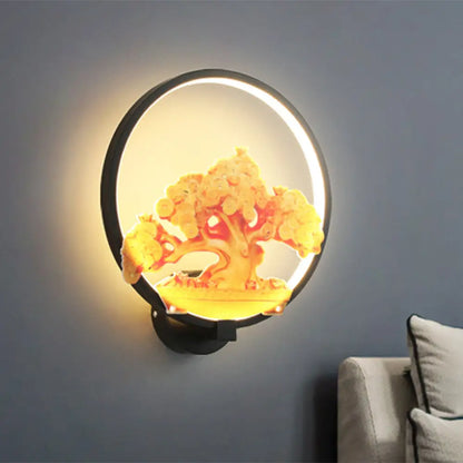 Aplique de pared LED metálico con diseño de árbol otoñal para pasillos - Blanco/Negro (Derecha/Izquierda)