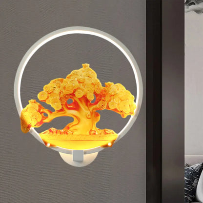 Aplique de pared LED metálico con diseño de árbol otoñal para pasillos - Blanco/Negro (Derecha/Izquierda)