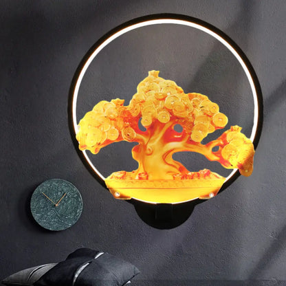 Aplique de pared LED metálico con diseño de árbol otoñal para pasillos - Blanco/Negro (Derecha/Izquierda)