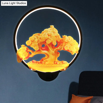 Aplique de pared LED metálico con diseño de árbol otoñal para pasillos - Blanco/Negro (Derecha/Izquierda)