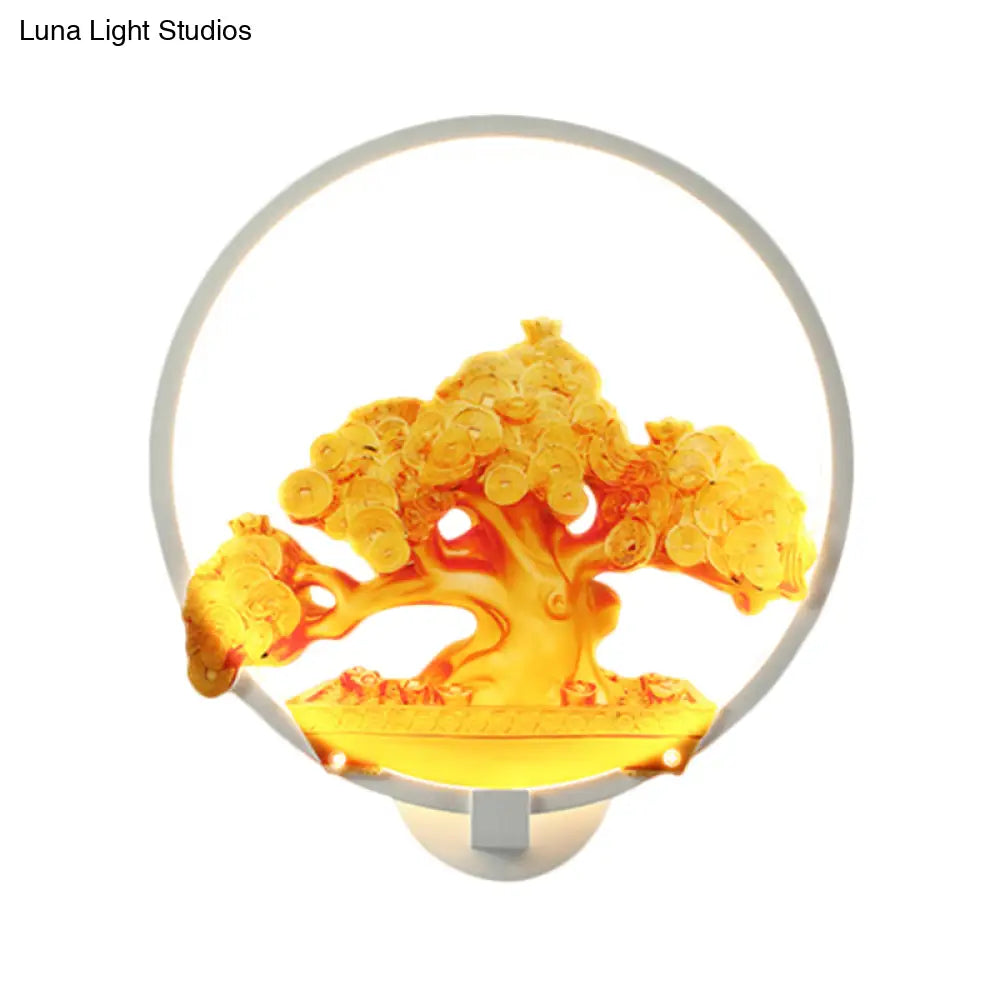 Aplique de pared LED metálico con diseño de árbol otoñal para pasillos - Blanco/Negro (Derecha/Izquierda)