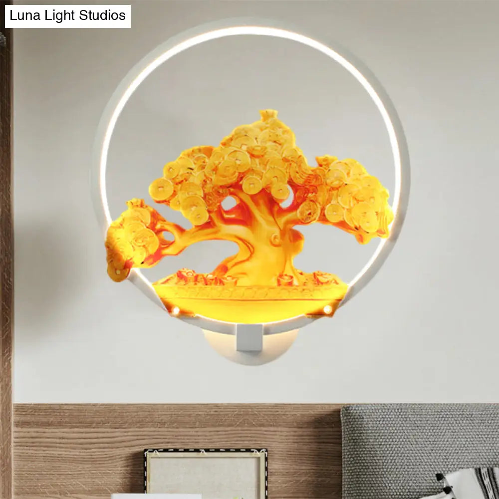 Aplique de pared LED metálico con diseño de árbol otoñal para pasillos - Blanco/Negro (Derecha/Izquierda)