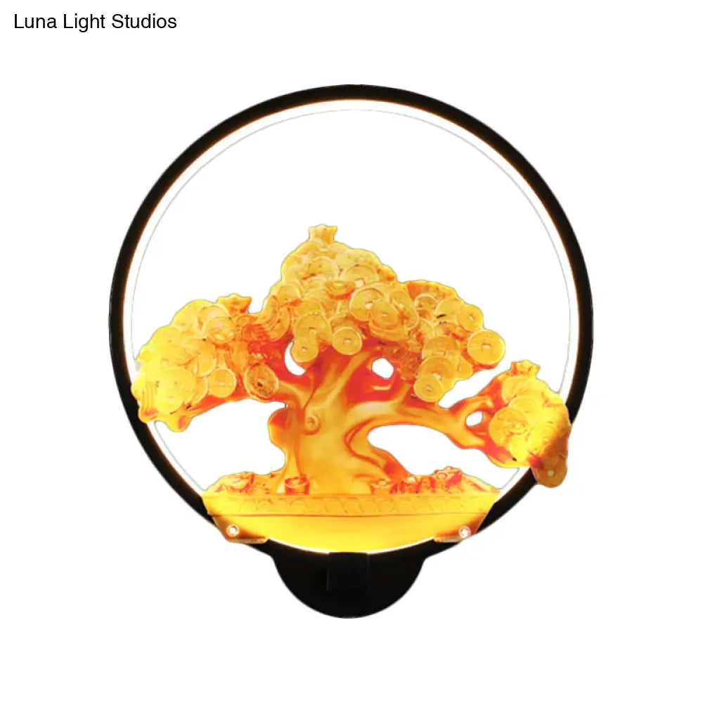 Aplique de pared LED metálico con diseño de árbol otoñal para pasillos - Blanco/Negro (Derecha/Izquierda)