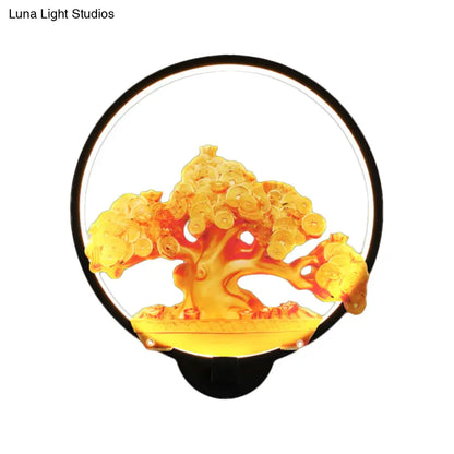 Aplique de pared LED metálico con diseño de árbol otoñal para pasillos - Blanco/Negro (Derecha/Izquierda)