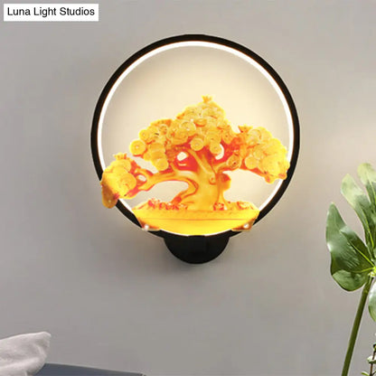 Aplique de pared LED metálico con diseño de árbol otoñal para pasillos - Blanco/Negro (Derecha/Izquierda)