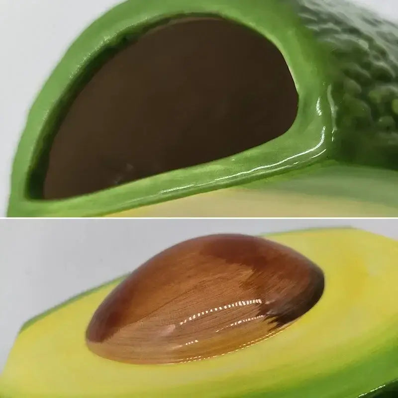 Green and yellow avocado ceramic vase with glossy finish and realistic seed for living room decor craft pot