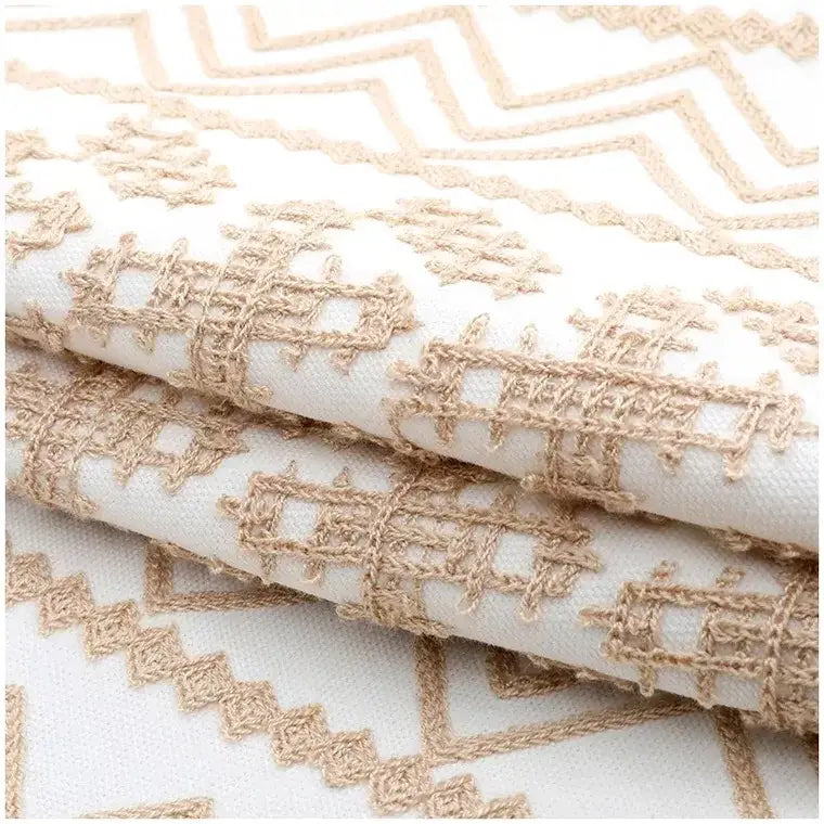 Beige and white geometric embroidered aztec embroidery canvas cushion cover for living room throw pillow