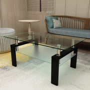 Black Glass Coffee Table Metal Frame Living Room