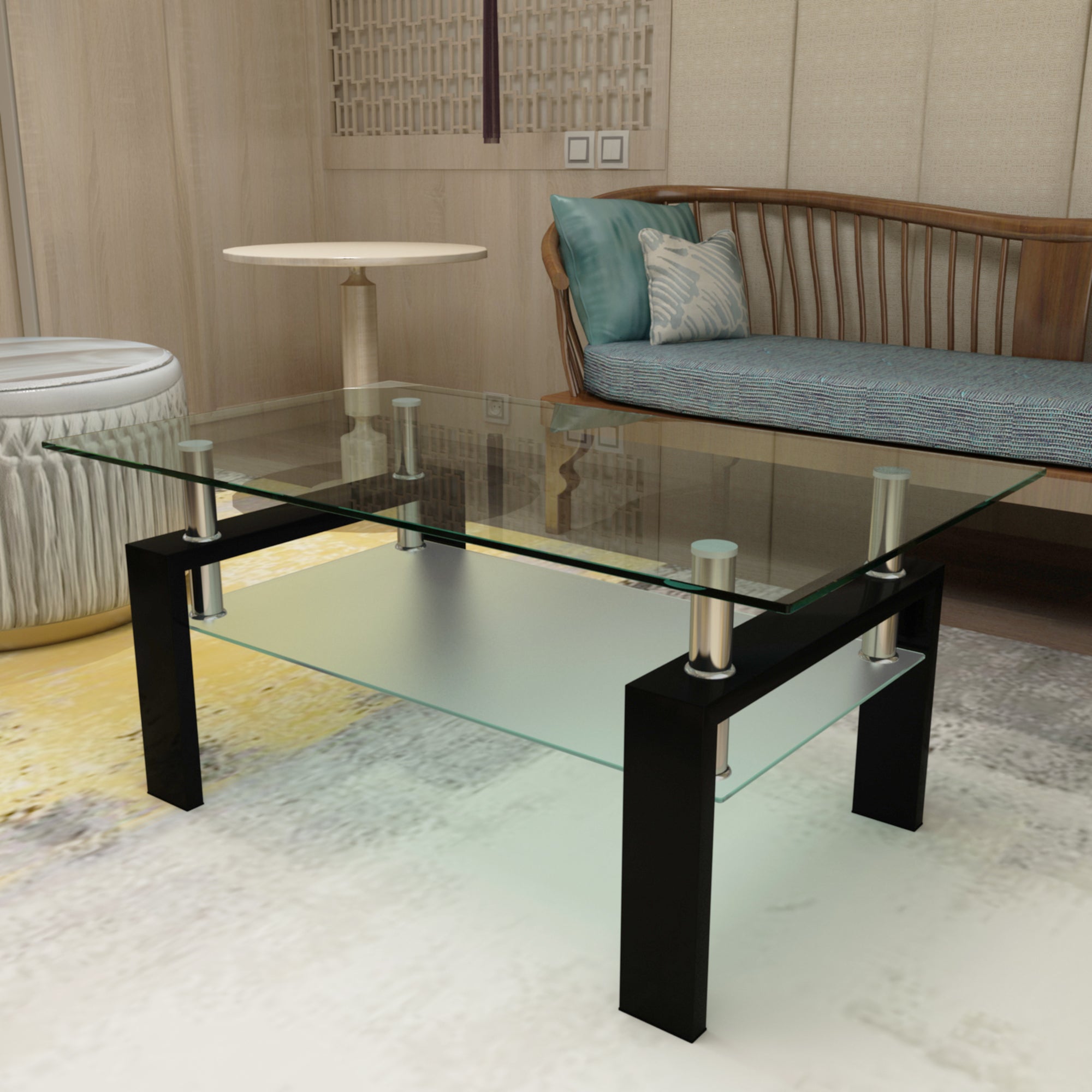 Mesa de Centro Rectangular de Vidrio Negro Moderna para Lado o Centro en la Sala de Estar