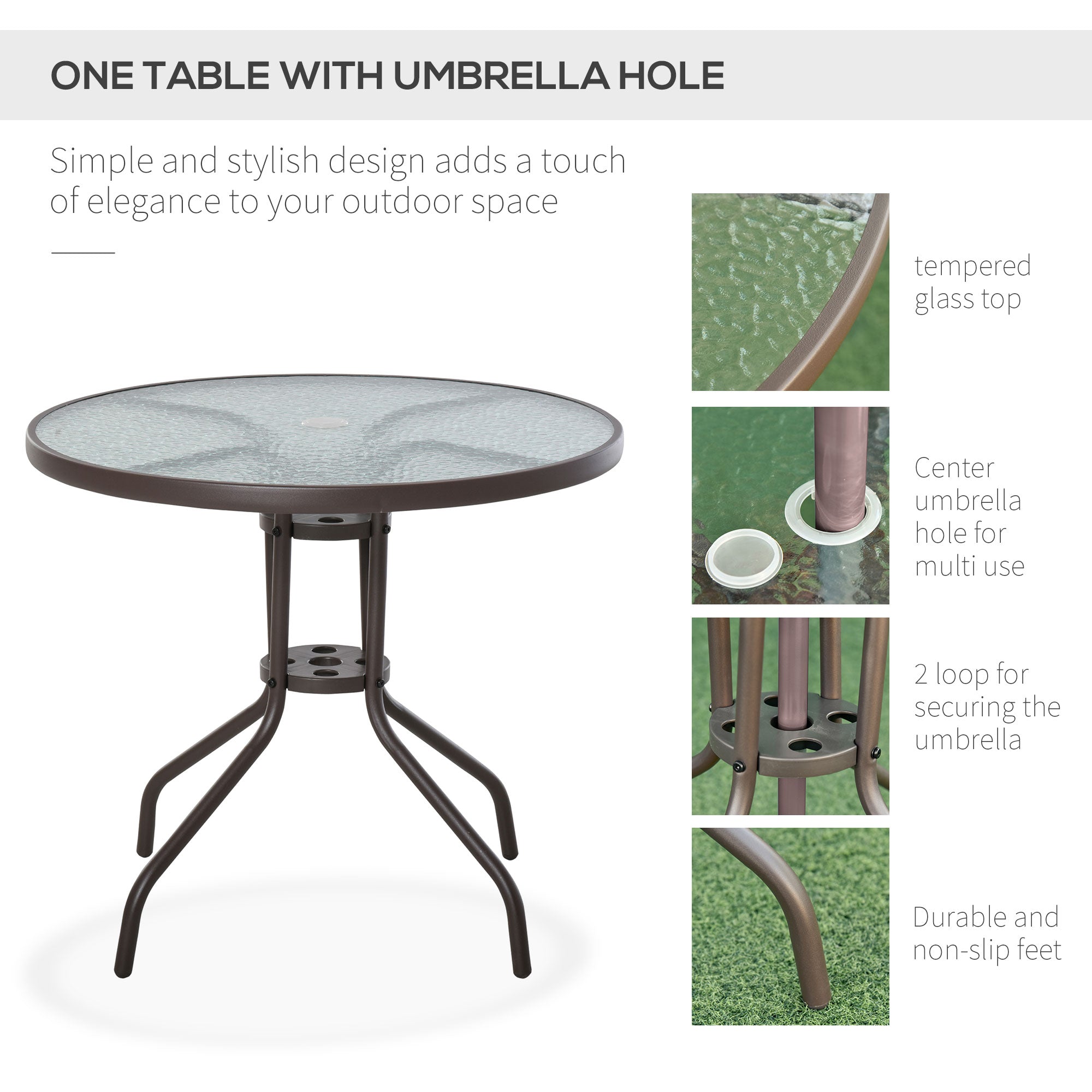 Juego de Comedor para Terraza de 6 Piezas con Sombrilla, Sillas Plegables y Mesa de Cristal, Beige - Configuración para Comidas al Aire Libre