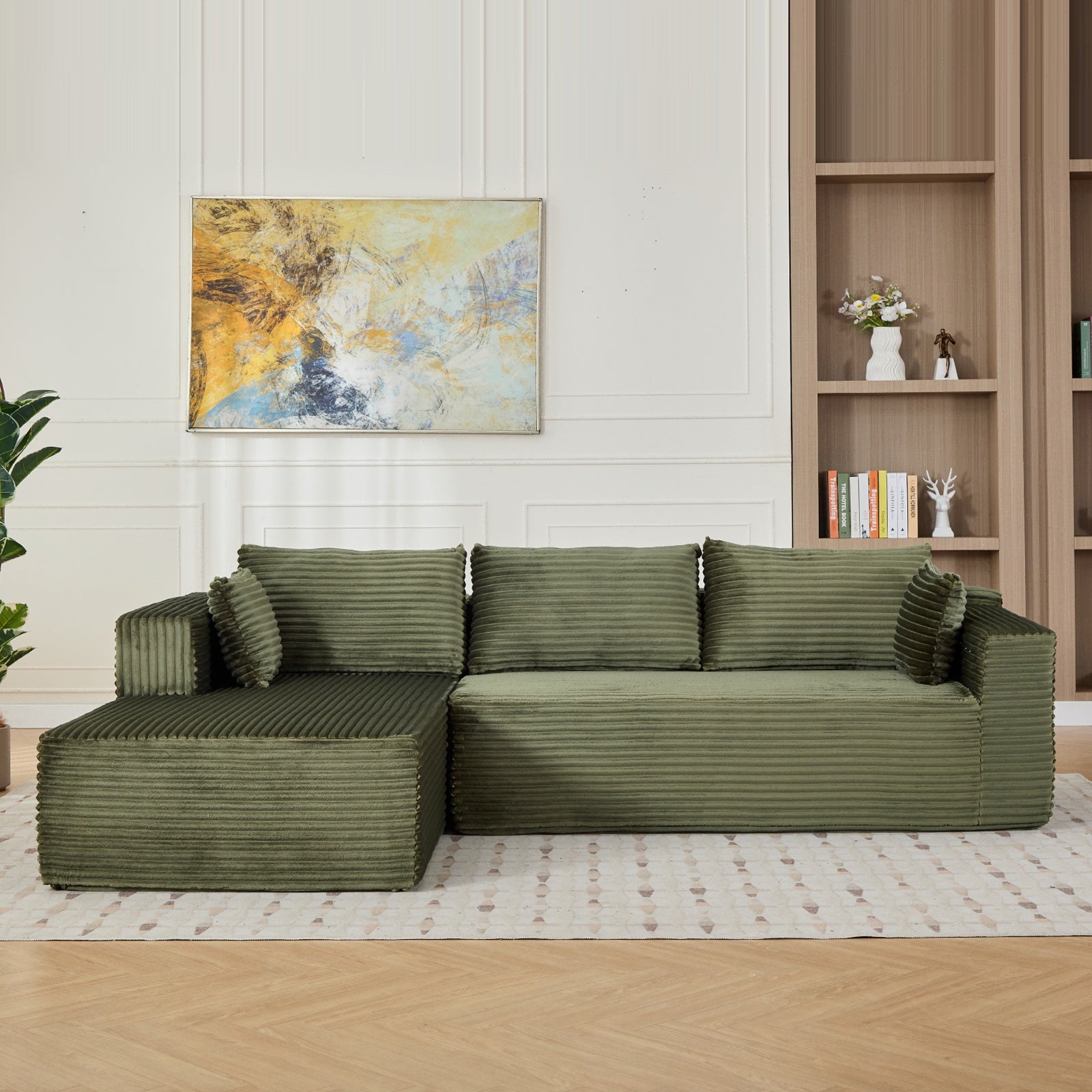 Sofá cama de compresión en forma de L con tela de pana - Sofá seccional convertible, sofá cama plegable para el suelo, salón tipo franela ahorrador de espacio para apartamentos pequeños, sala de estar y sala de juegos NO TUME