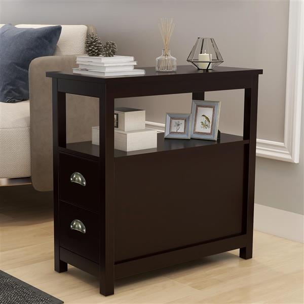 Narrow Bedside Table With Two Drawers And Open Shelves