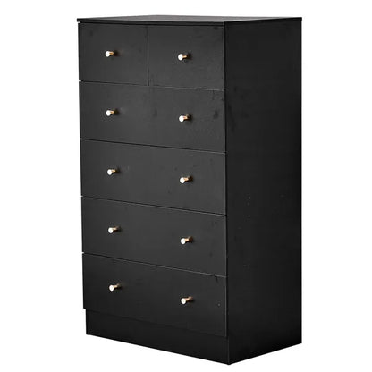 Black Matte Finish Particleboard With Melamine Veneer, 66*40*111cm, 4+2 Drawer Cabinet, Matte Gold Handles