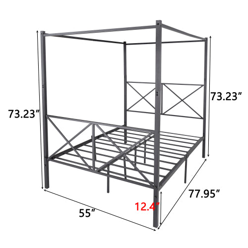 Estructura de Cama con Dosel de Metal, Estructura de Cama Plataforma con Marco en Forma de X Tamaño Full Negro