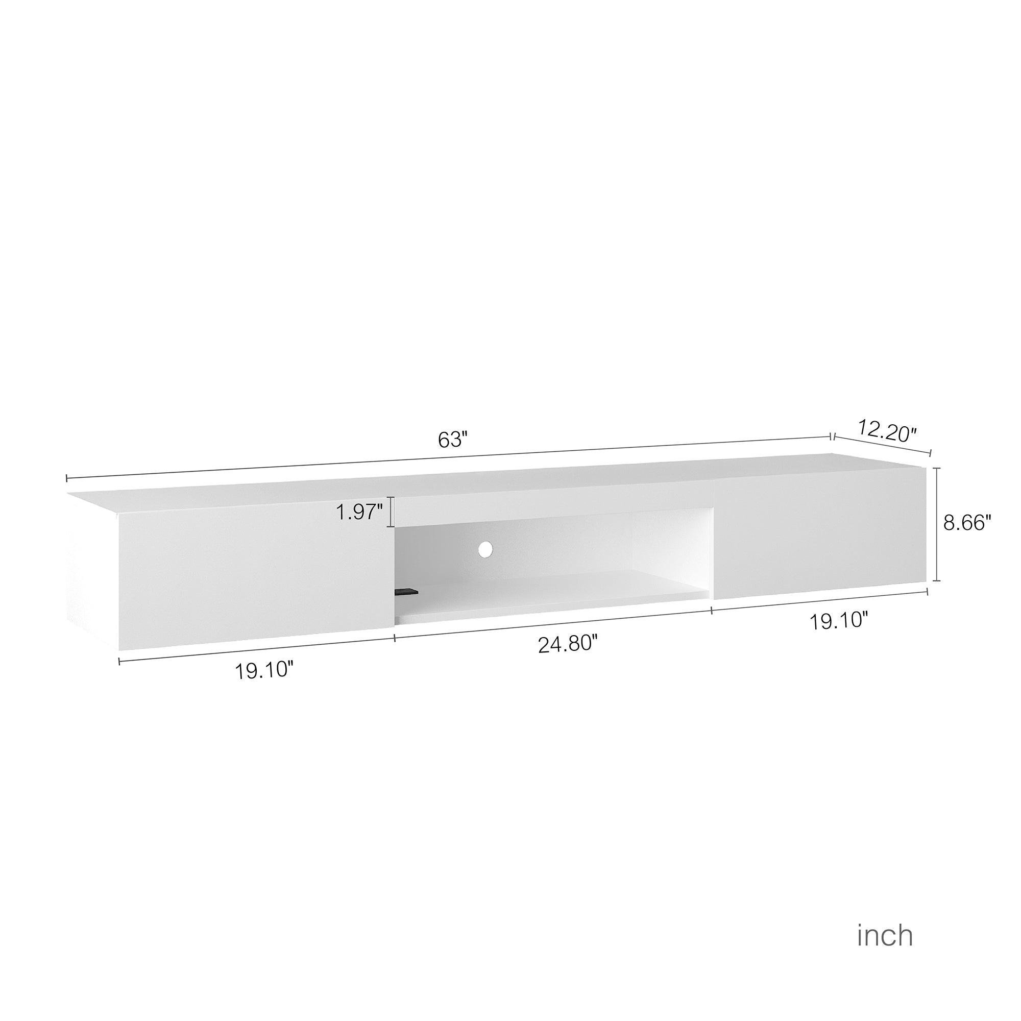 Soporte de TV Flotante Montado en la Pared con 16 Colores de LEDs, Soporte de TV Moderno, Gabinete de TV Flotante Centro de Entretenimiento para TV de 55 60 65 Pulgadas, Blanco