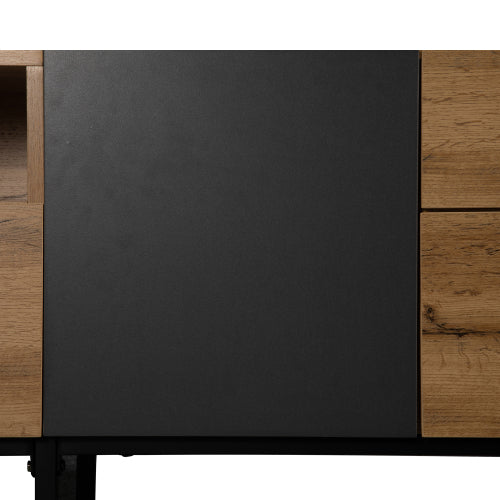 Mueble de TV Moderno para Televisor de 80'' con Doble Espacio de Almacenamiento, Mesa de Consola de Medios, Centro de Entretenimiento con Puerta Abatible para Sala de Estar