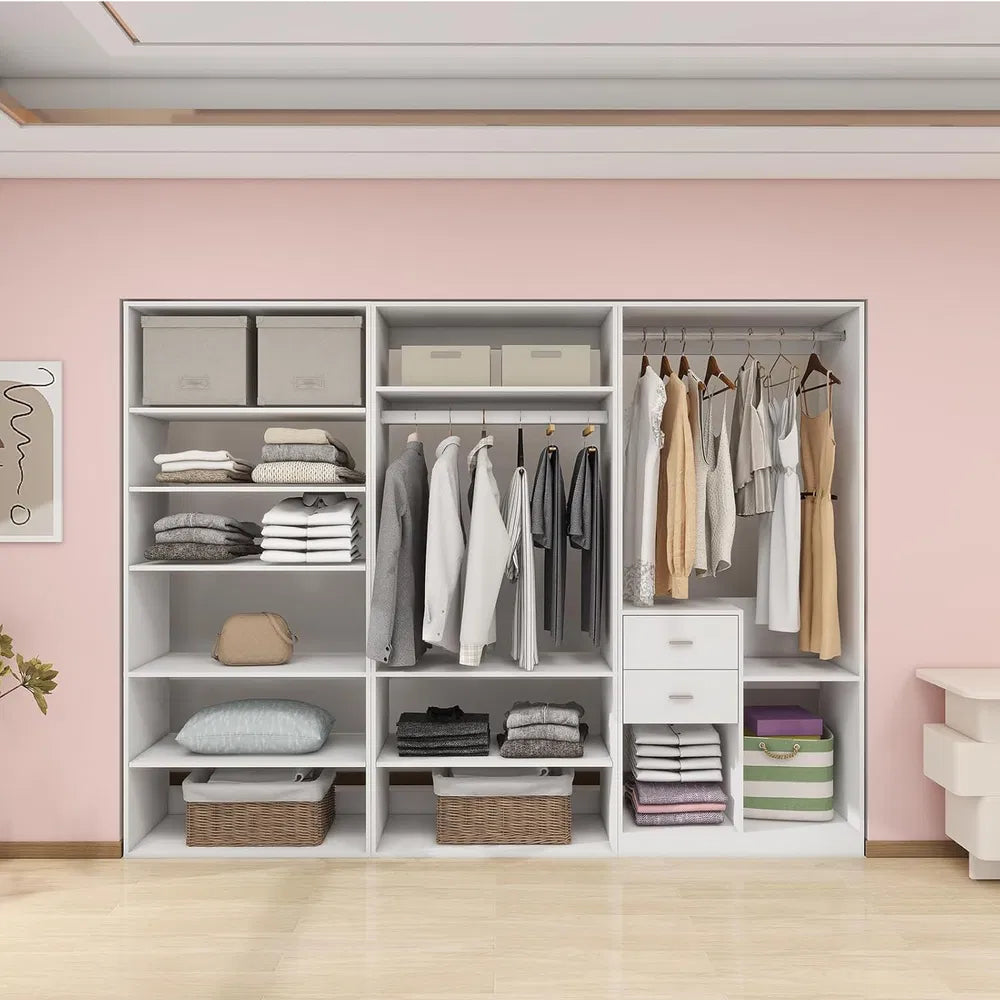Livelylodge Modular Wardrobe Closet - Freestanding White Closet With Spacious Storage Shelves And Hanging Rods 70.86"W X 16.04"D X 70.86"H