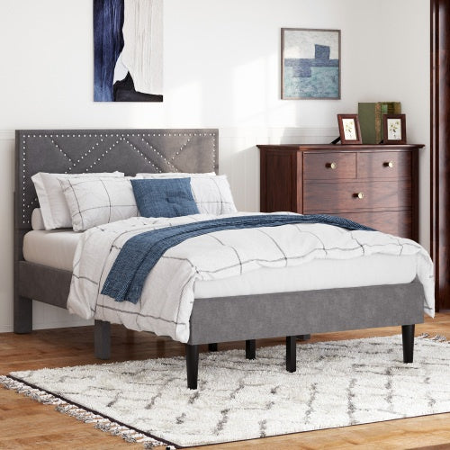 Estructura de Cama Queen, Cabecero de Almacenamiento en Lino, Fuerte y Estable, Sin Ruido, Almacenamiento Bajo la Cama, Sin Resorte de Caja, Peso 396.8 lbs
