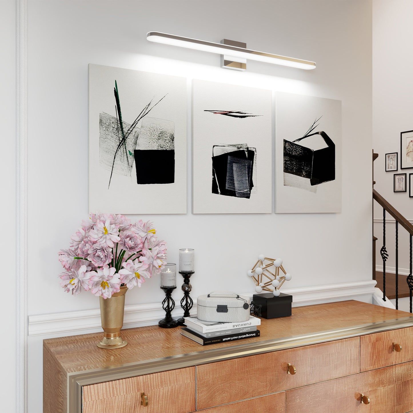 Modern LED Vanity Lights For Bathroom 32IN 16W Daylight White Chrome Light Fixtures Bathroom Lights Over Mirror Vanity Lighting Fixtures Vanity Light