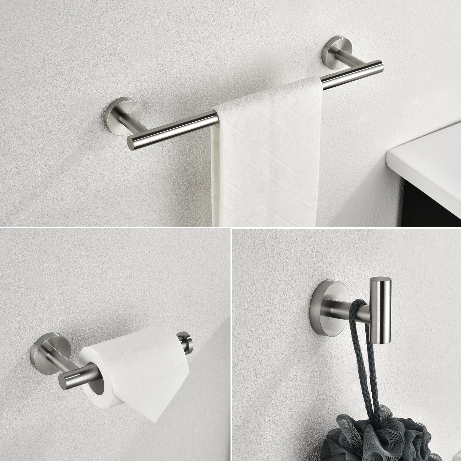 3-teiliges Set aus Badezimmerhaken und Handtuchhaltern