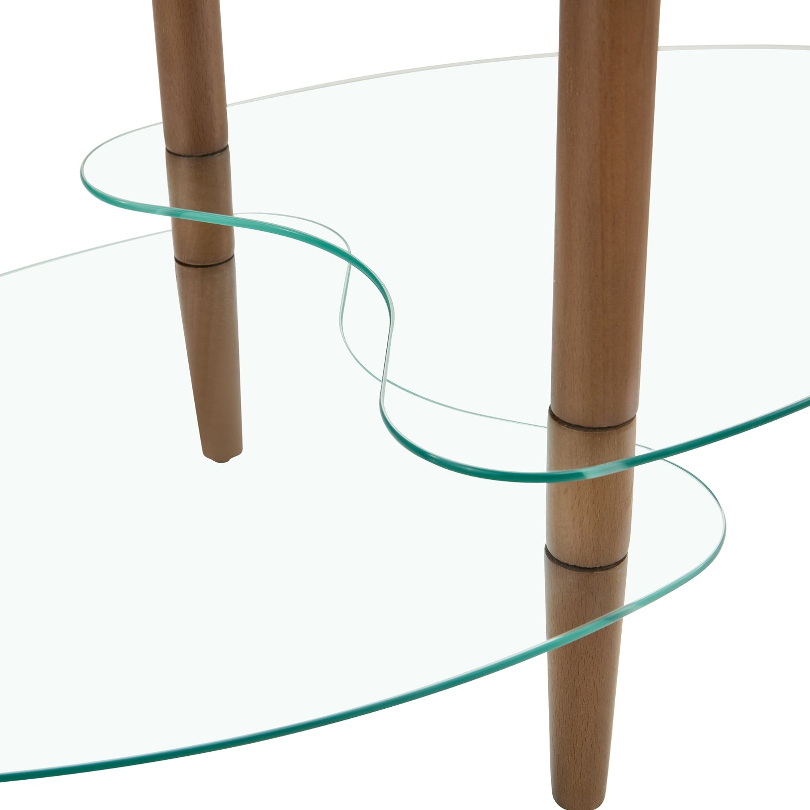 Glass Oval Coffee Table Oak Legs Three-Layer
