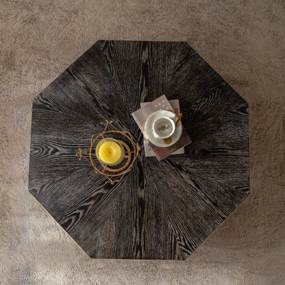 Octagon Coffee Table,38 Retro Style Wood Center Table With Three-Dimensional Embossed Pattern,Rustic Cocktail Table Center Large Circle Coffee Table For Living Room Home