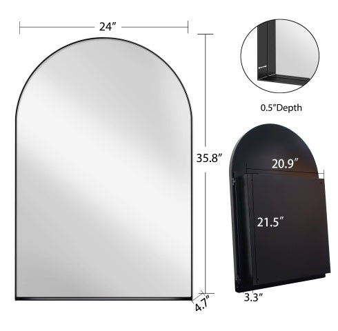24x36 Inch Arched Recessed Medicine Cabinet, Metal Framed Bathroom Wall Cabinet With Mirror And Adjustable Shelves, Wall Mirror With Storage For Bathroom, Matte Black
